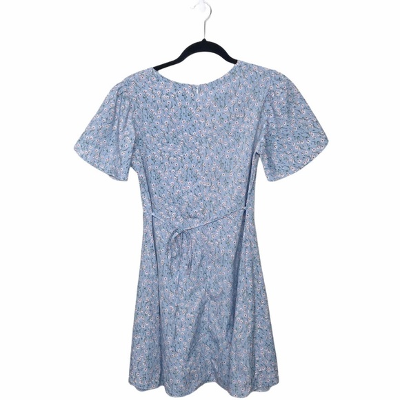 Blue Floral Mini Dress With Flutter Sleeves - Picture 3 of 7
